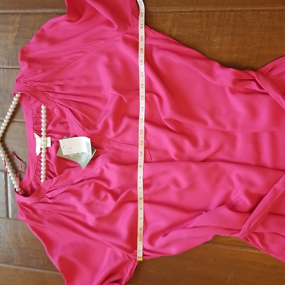 H&M Linen Tie Belt Midi Pink Long Puff Sleeve V Neck Dress Size Extra La… - Picture 7 of 12